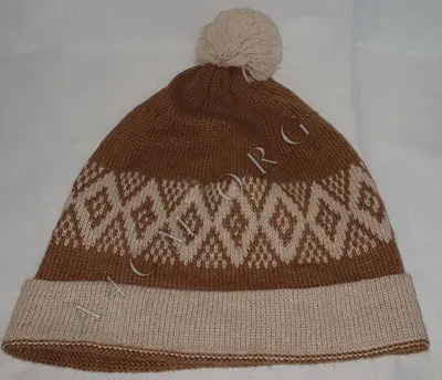 Bonnet Pompon Losange Marron 100% Alpaga — Thumbnail 2
