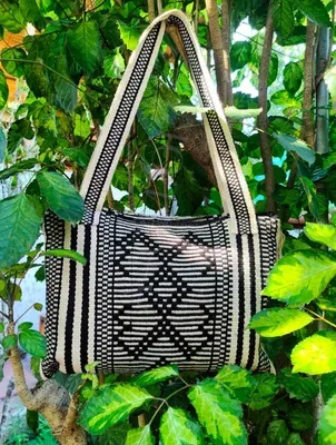 Sac Yine tressé Noir et Blanc Coton — Thumbnail 2