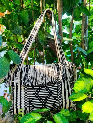 Sac Yine tressé Noir et Blanc Coton