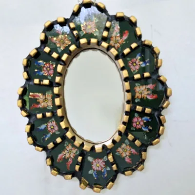Miroir Ovale Peinture sous Verre 19x16 cm