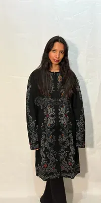 Veste Longue Brodé Flores Grise 50% Alpaga — Vorschaubild 1
