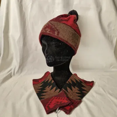 Bonnet Chacana Marron et Rouge 50% Alpaga — Thumbnail 2