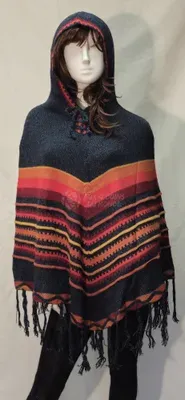 Poncho Delphina Capuche Bleu Canard en alpaga — Vorschaubild 1