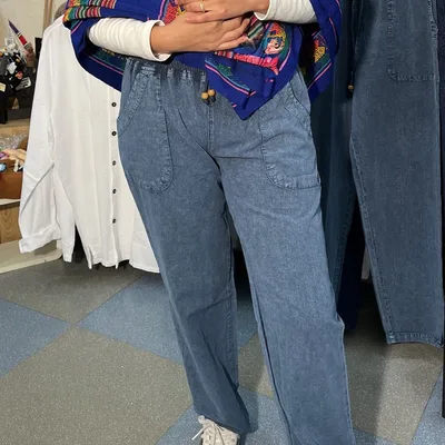 Pantalon Smoc en Coton Bleu Jean du Pérou