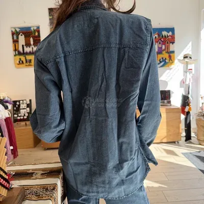 Chemise Manches Longues Verso Bleu Jean coton — Miniature 4