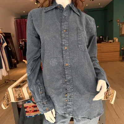 Chemise Manches Longues Verso Bleu Jean coton — Miniature 1