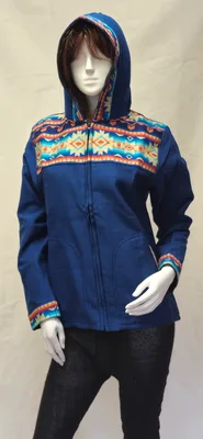 Blouson Apache Capuche Multicolore Acrylique — Bleu
