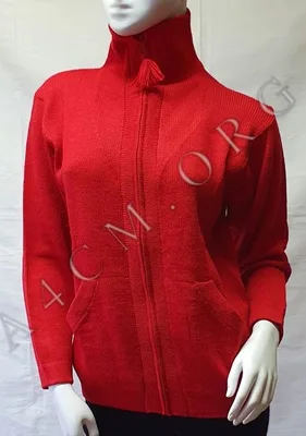 Gilet Greca Col Aviateur Uni Bleu 50% Alpaga — Rouge