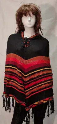 Poncho Delphina Capuche en alpaga — Noir — Miniature 2