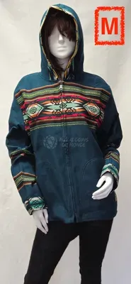 Blouson Apache Capuche Multicolore Acrylique — Vert Profond — Miniature 3