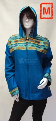 Blouson Apache Capuche Multicolore Acrylique — Bleu — Miniature 3