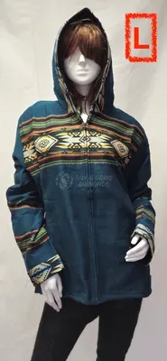 Blouson Apache Capuche Multicolore Acrylique — Vert Profond — Miniature 4
