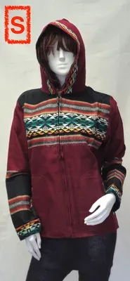Blouson Apache Capuche Multicolore Acrylique — Rouge — Miniature 2