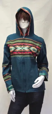 Blouson Apache Capuche Multicolore Acrylique — Vert Profond — Miniature 1