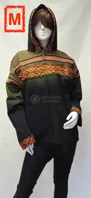 Blouson Apache Capuche Multicolore Acrylique — Noir — Miniature 3