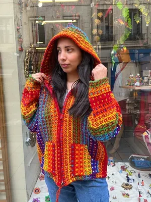 Veste Rafael Multicolore 100% Laine — Capuche — Miniature 1