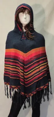Poncho Delphina Capuche en alpaga — Bleu Canard — Miniature 1