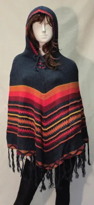 Poncho Delphina Capuche en alpaga — Bleu Canard