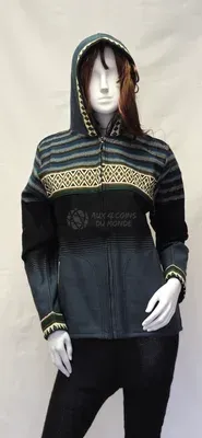Blouson Apache Capuche Multicolore Acrylique — Noir — Miniature 1