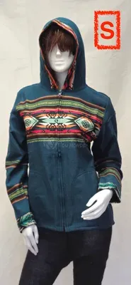Blouson Apache Capuche Multicolore Acrylique — Vert Profond — Miniature 2