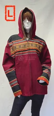 Blouson Apache Capuche Multicolore Acrylique — Rouge — Miniature 4