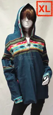 Blouson Apache Capuche Multicolore Acrylique — Vert Profond — Miniature 5