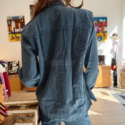 Chemise Manches Longues Verso coton — Bleu Jean — Miniature 4